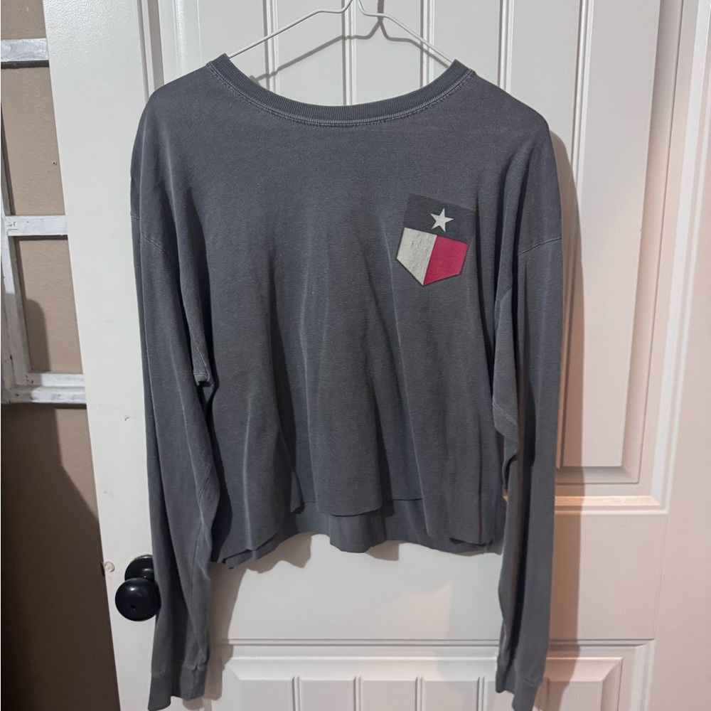 Comfort Colors Charcoal Long Sleeve with Flag Detail